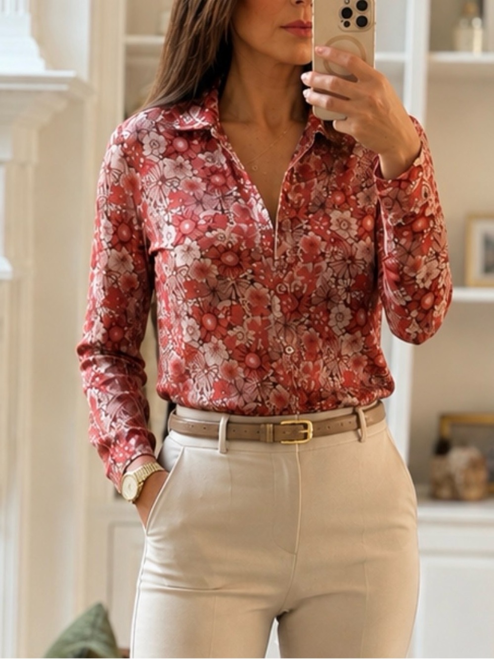 Wilfred by Aritzia Floral Button Front Blouse | Size M | Pink Retro Print